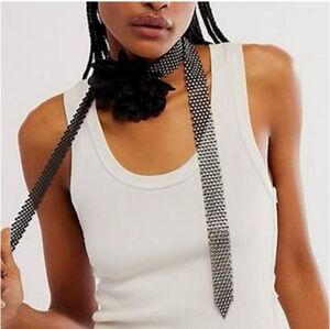 FREE PEOPLE Royce Flower Choker Black w/ Clear Rhinestones NWT